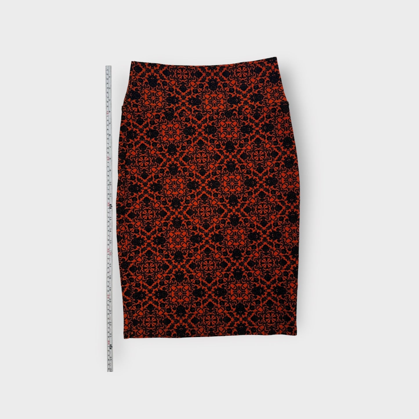 LuLaRoe Cassie Pencil Skirt | XS (2-4) | Orange/black | Damask | NWT