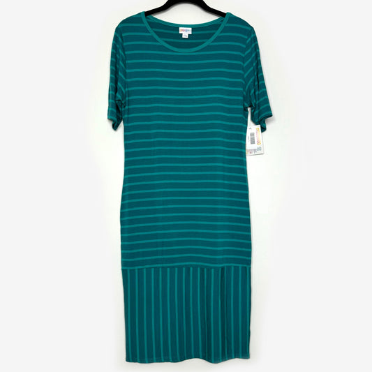 LuLaRoe Julia Bodycon Dress | L (12-14) | Green/Green | Striped | NWT