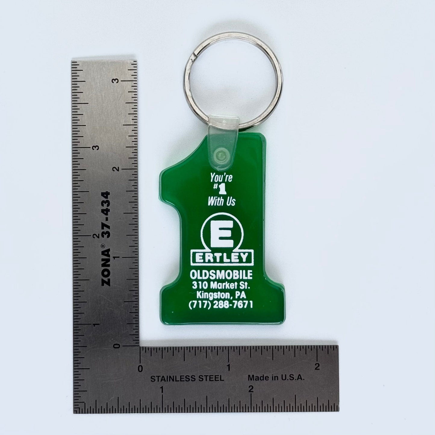 Vintage ‘Ertley Oldsmobile -  Kingston, PA’ Keychain Key Ring Rubber #1