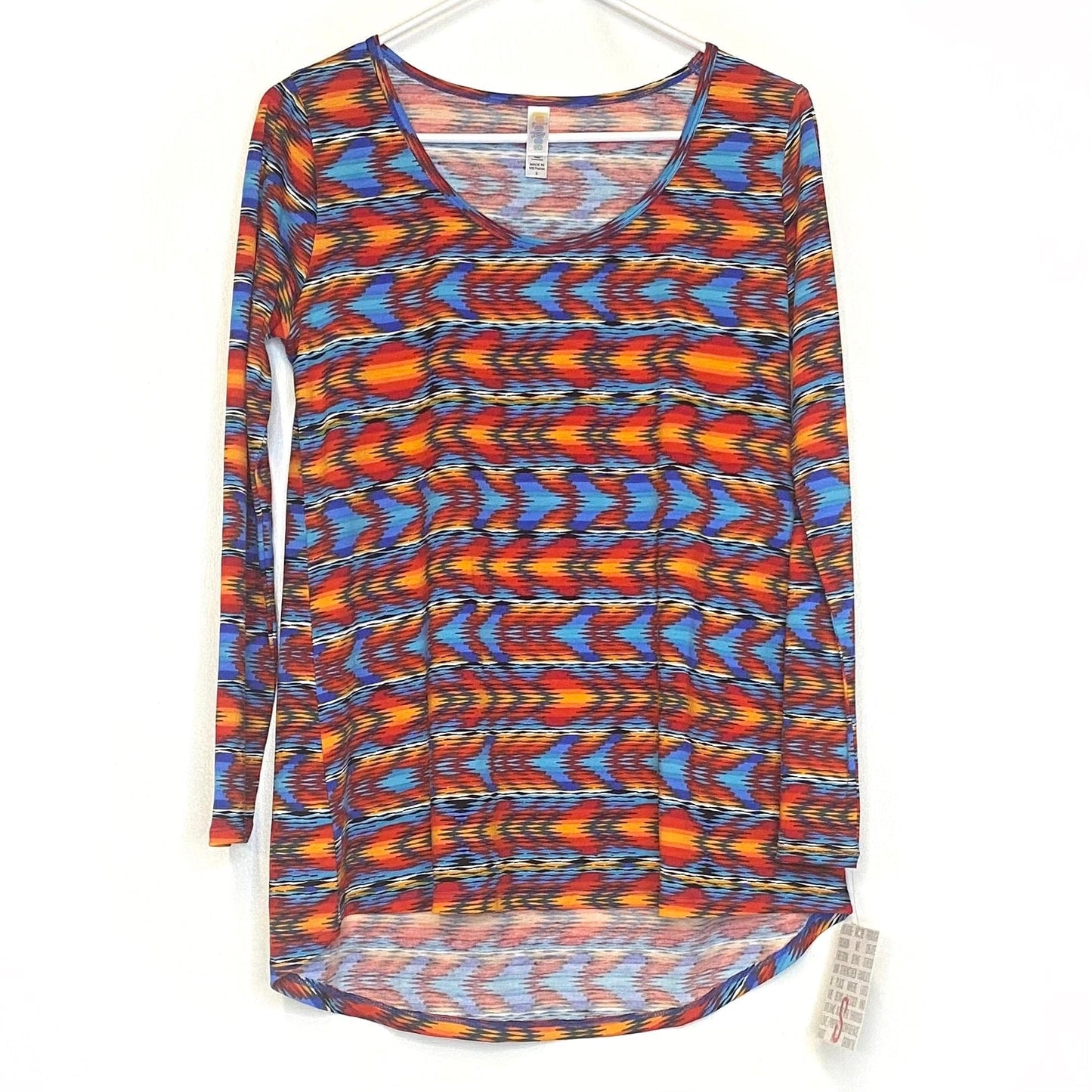 LuLaRoe Womens S Red/Blue/Orange Aztec Lynnae L/s Activewear Top NWT