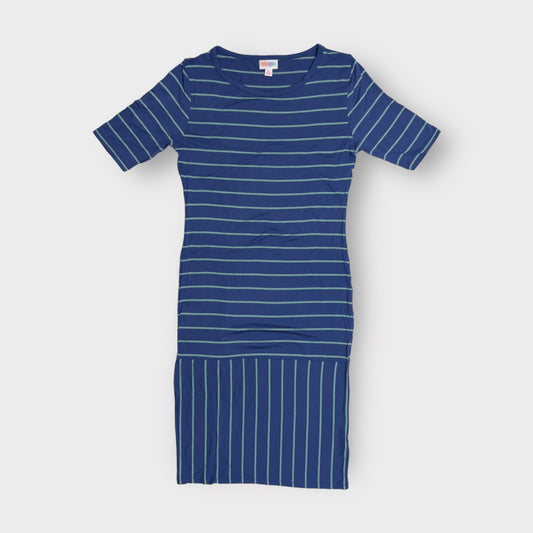 LuLaRoe Julia Bodycon Dress | S (4-6) | Navy Blue/Aqua Stripes | NWT