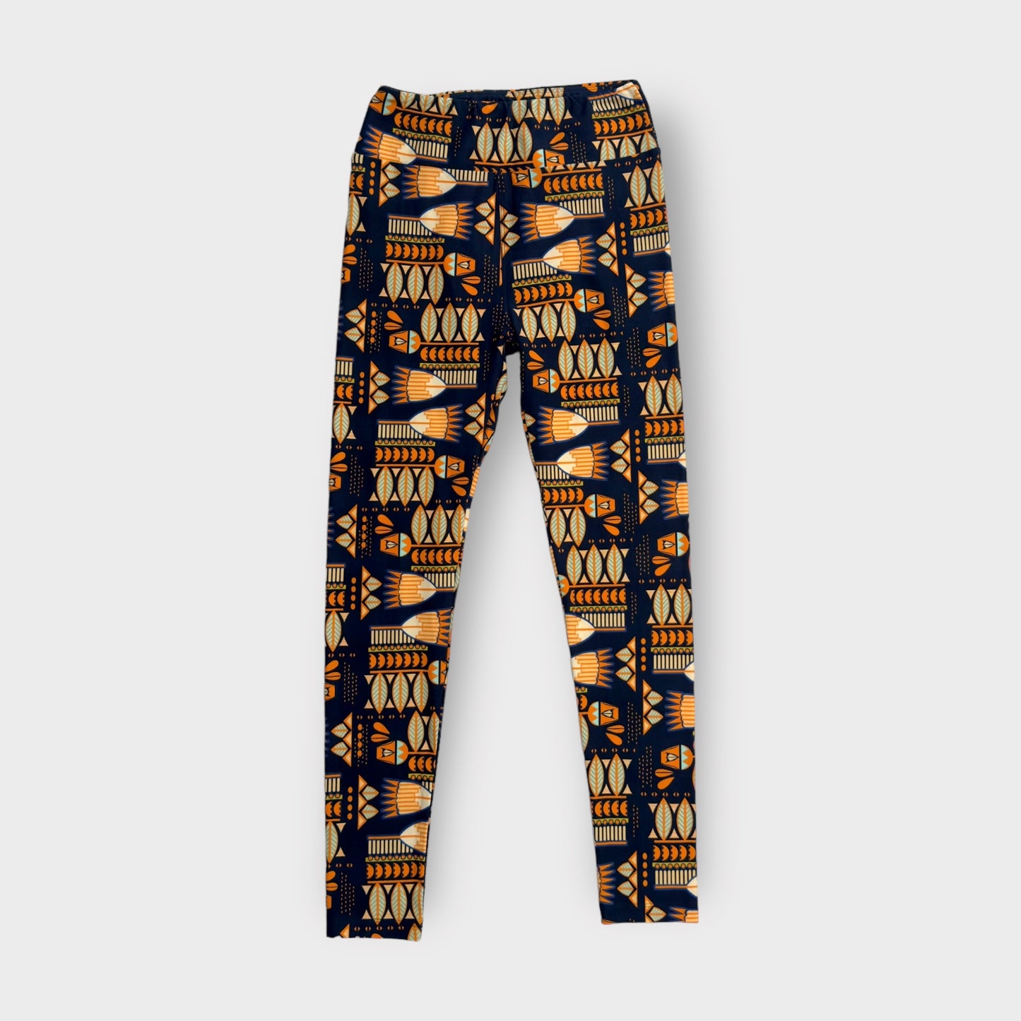 LuLaRoe Leggings | OS (2-10) | Navy Blue/Yellow Tribal print | Buttery Soft | New