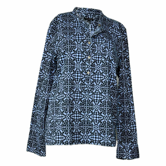 Talbots | Womens Damask L/s Button-Up Blouse Top | Color: Blue/Black | Size: M | Pre-Owned