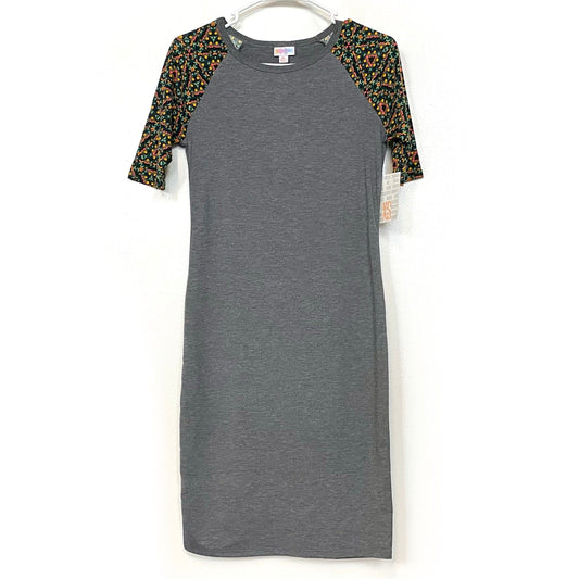 LuLaRoe Womens XS Gray/Green/Orange Floral Julia Shift Dress Scoop Neck ½ Sleeves NWT