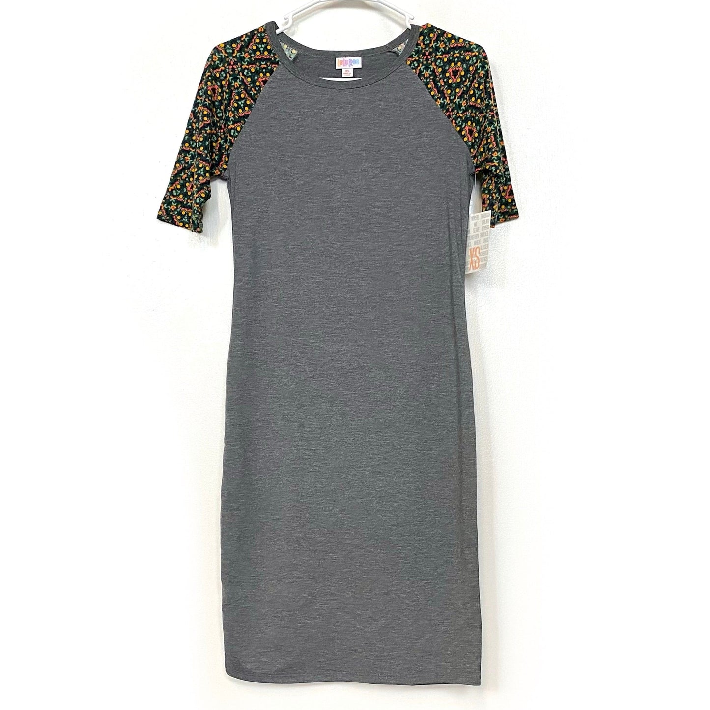 LuLaRoe Julia Bodycon Dress | XS (2-4) | Gray/Green | Floral | NWT