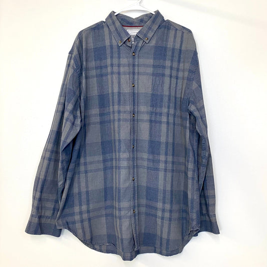 Five Four Mens Size 2X Gray/Blue Plaid Flannel Shirt L/s EUC