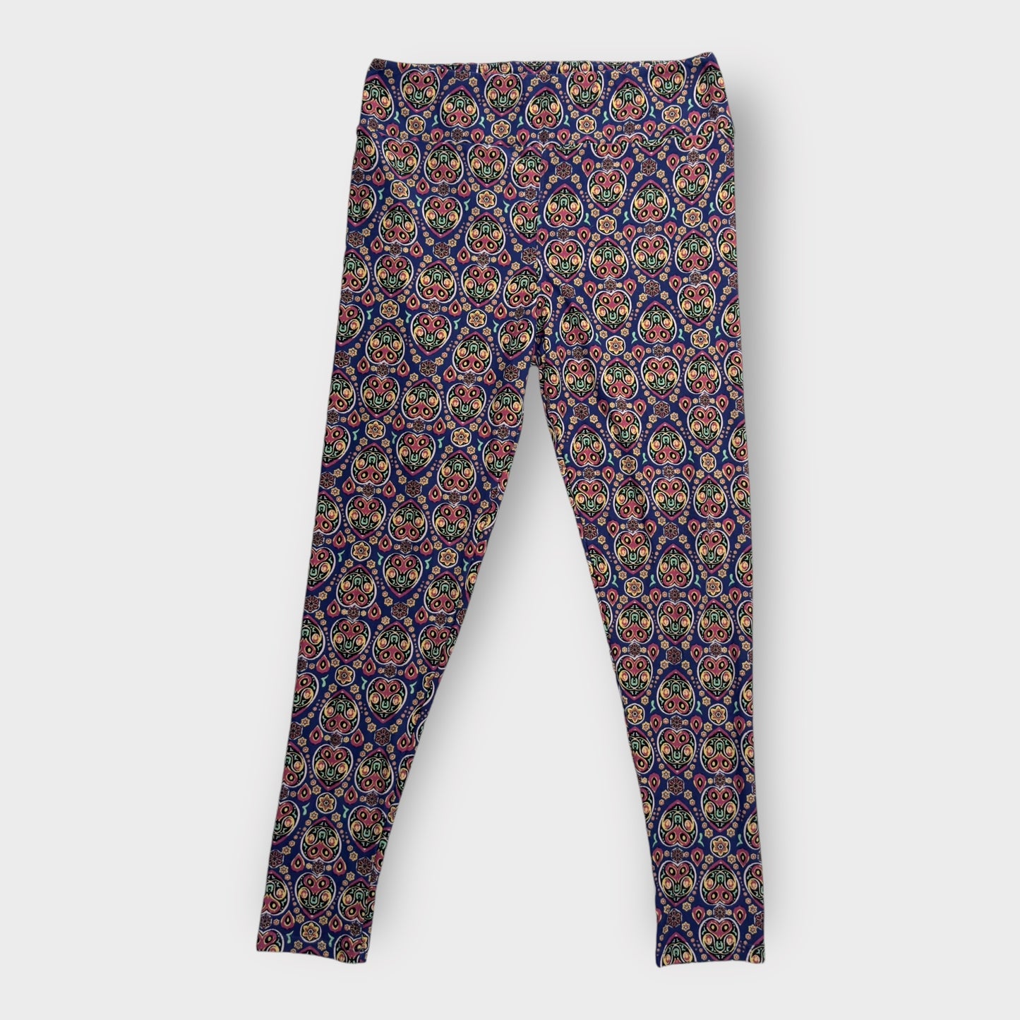 LuLaRoe Womens Leggings | TC (12-18) | Multicolor Ornamental Heart Pattern | Soft Stretch | New