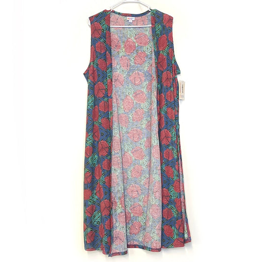 LuLaRoe Womens Size L Red/Green/Blue Floral Joy Duster Vest Sleeveless NWT