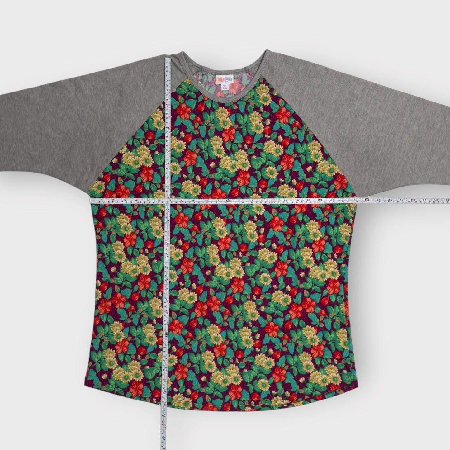 LuLaRoe | Randy Unisex Raglan Tee | 3XL | Green/Red Floral | Colorblock | NWT