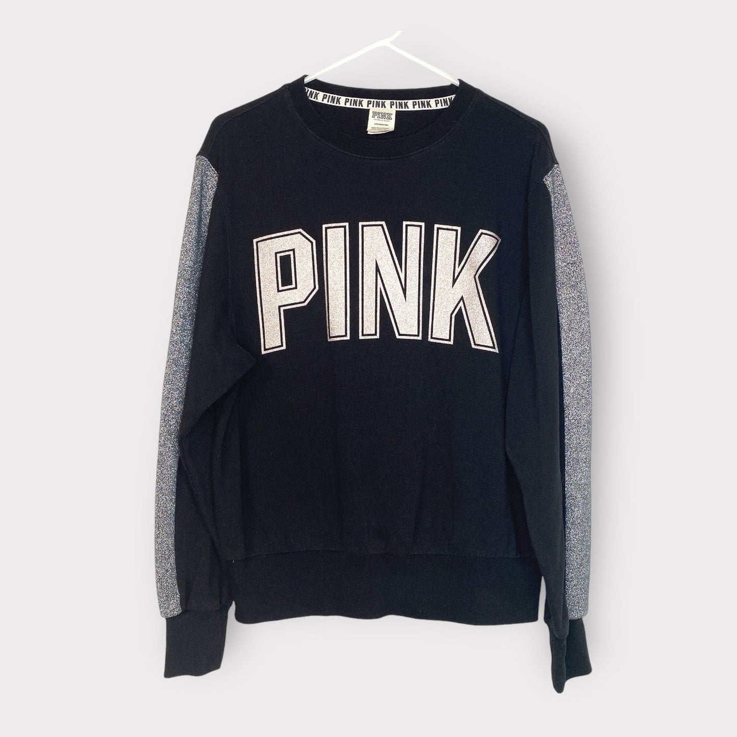 Limited Edition PINK Victoria’s Secret Black Palm Sweatshirt | S (4-6) | Gray Heathered Stripes | GUC