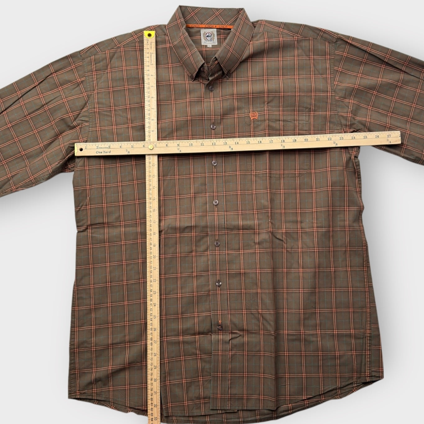 Cinch Men's Modern Fit Brown Plaid Button-Up Dress Shirt - Long Sleeve - Size XL - Pre-Owned