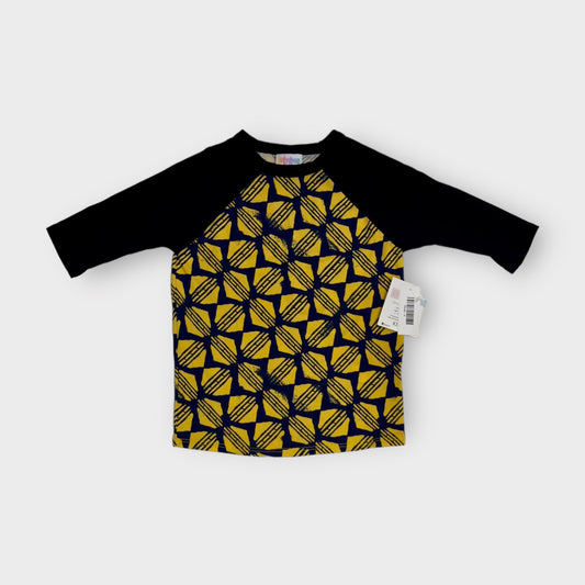 Kids | LuLaRoe Sloan Top | 4 (3-4) | Yellow/Black/Blue Abstract | 3/4 Raglan Sleeves | NWT