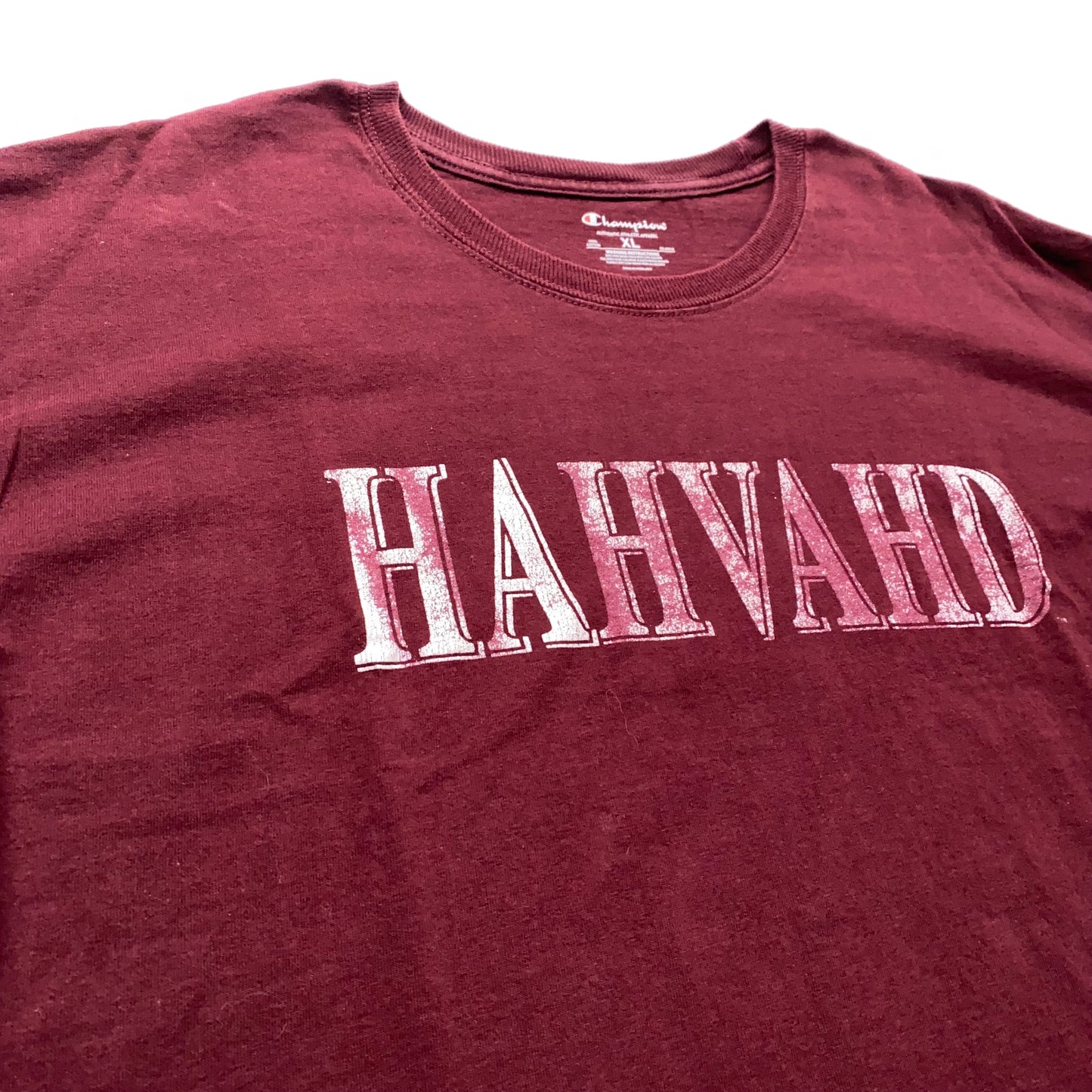 Champion Men's Maroon 'HAHVAHD' T-Shirt - Short Sleeve - Size XL - Pre-Owned