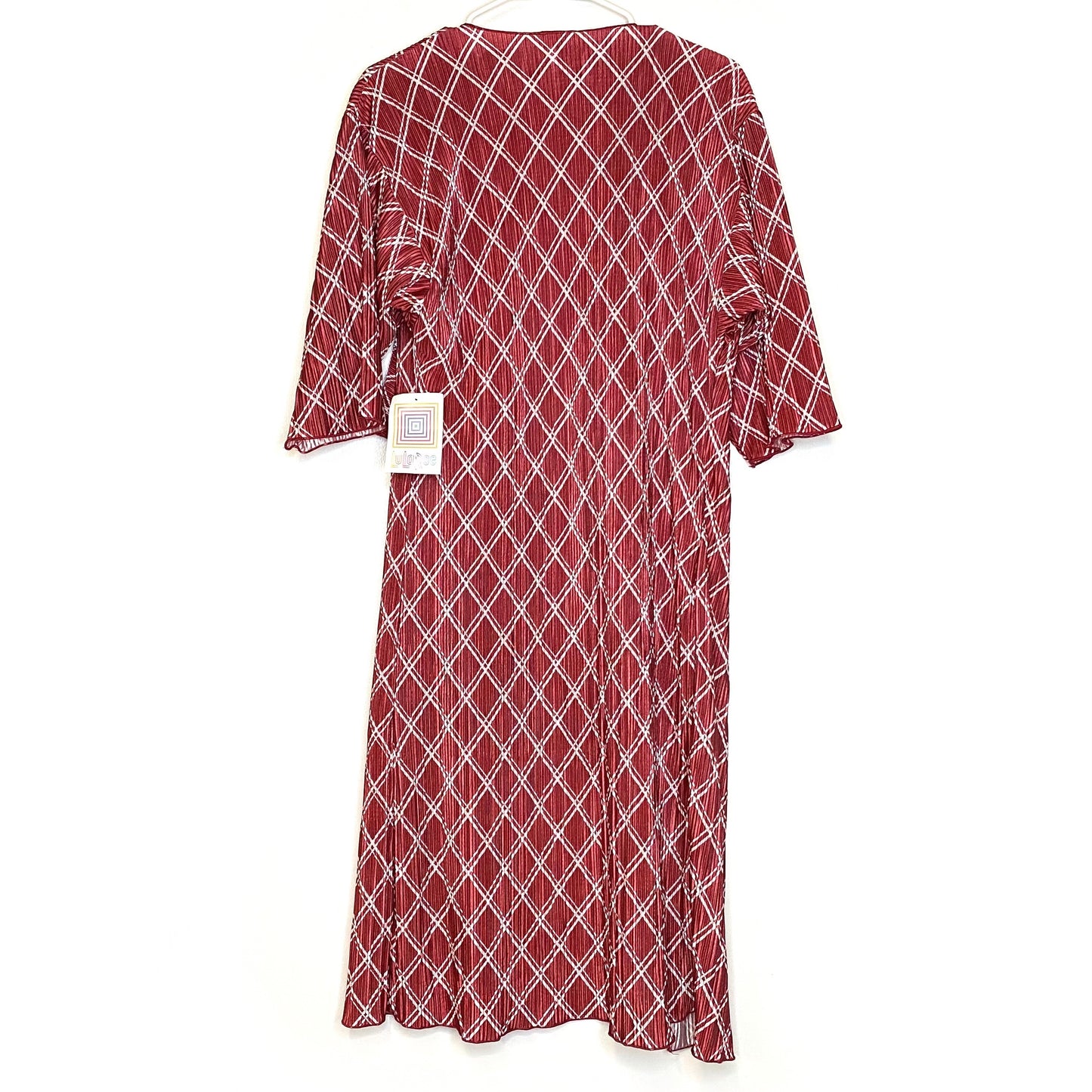 LuLaRoe Womens Size S Brick Red/White Accordion Windowpane Check Kimono Cover Up L/s NWT