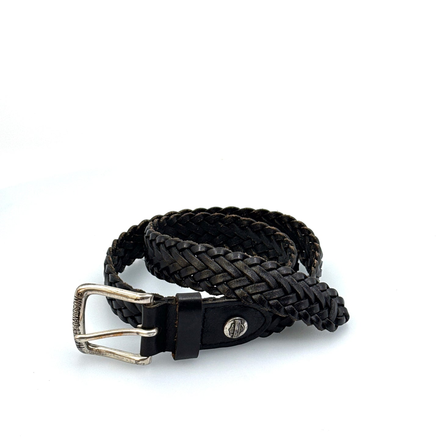 Harley-Davidson | Womens Braided Buckled Leather Belt | Color: Black| Size: M/28 | Pre-Owned