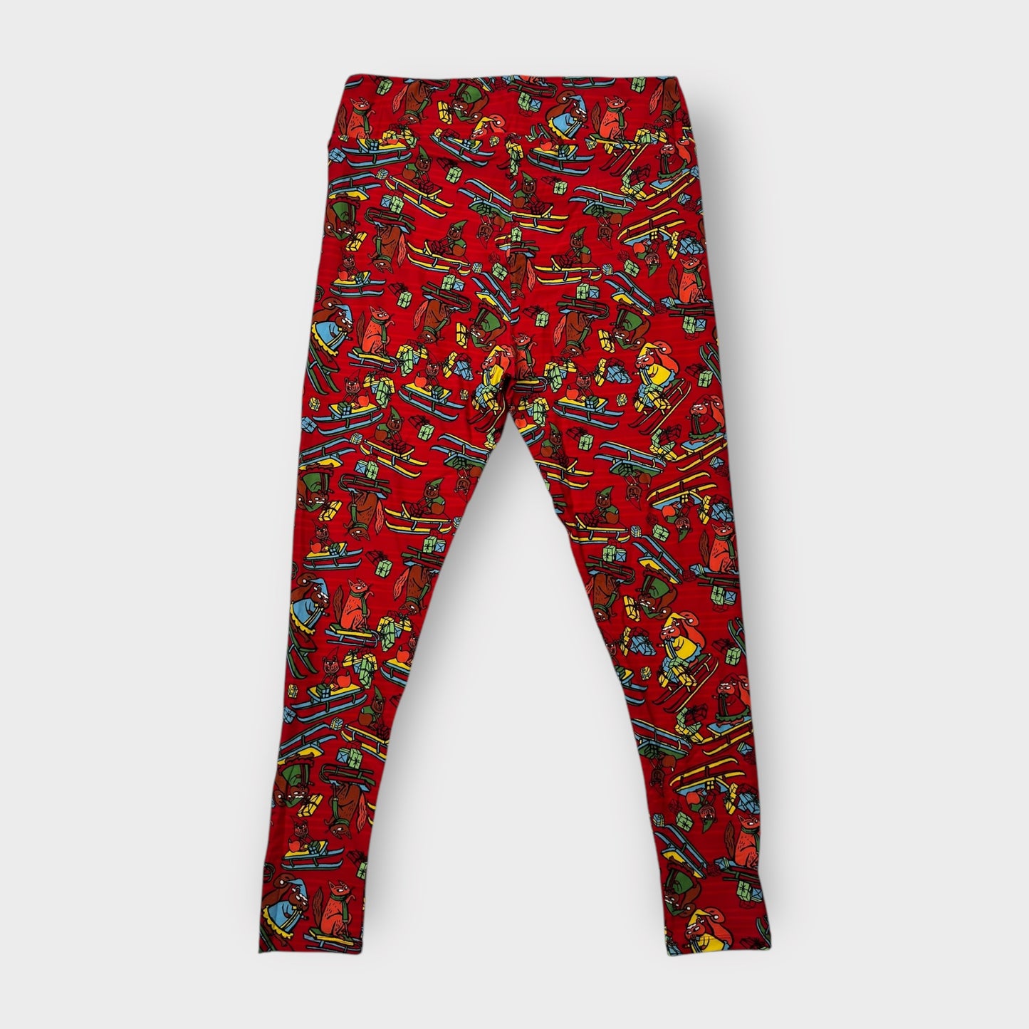 LuLaRoe Leggings TC2 (20-26) - Red Holiday Squirrel & Gift Print - Ultra Soft Stretch Fabric