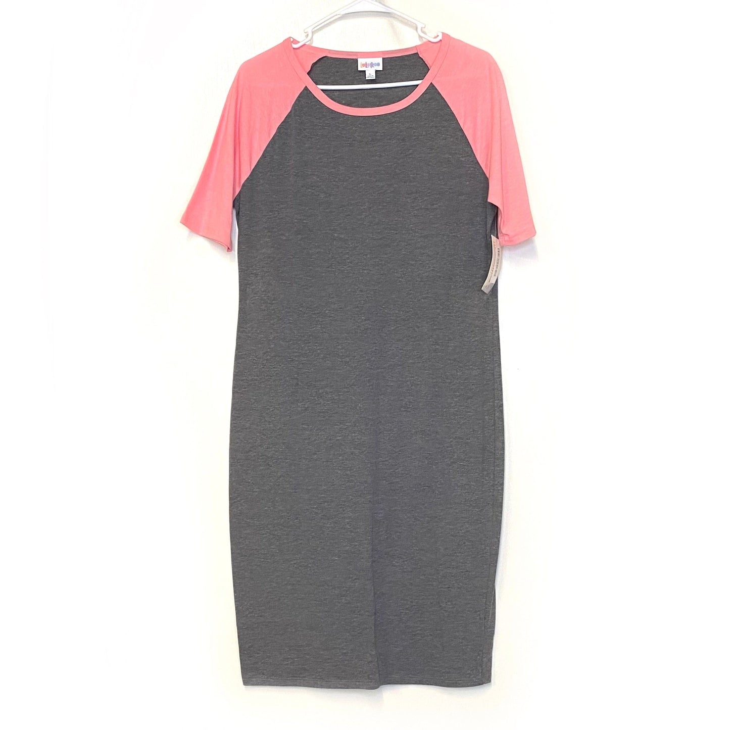 LuLaRoe Womens L Pink/Gray Julia Dress Scoop Neck ½ Sleeves NWT