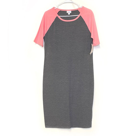 LuLaRoe Womens L Pink/Gray Julia Dress Scoop Necks ½ Sleeves NWT