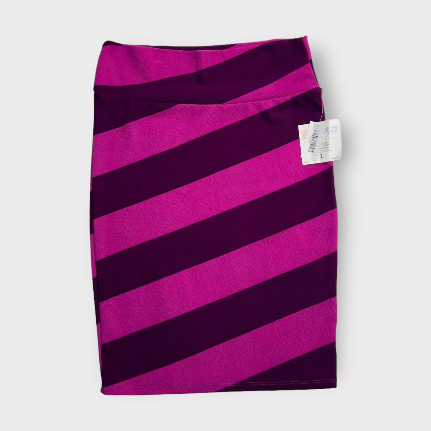 LuLaRoe Cassie Pencil Skirt | L (14-16) | Purple/Purple Diagonal Striped | NWT