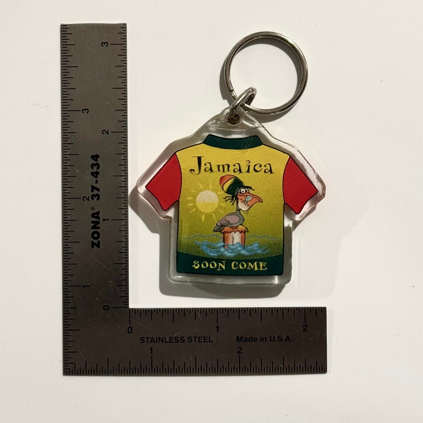 Vintage T-Shirt Acrylic Keychain ‘Jamaica Come Soon’ Travel Souvenir Key Ring