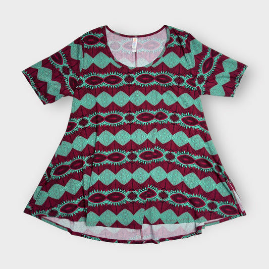 LuLaRoe Perfect T Swing Top | XL (18-20) | Green/Red Tribal Print | NWT