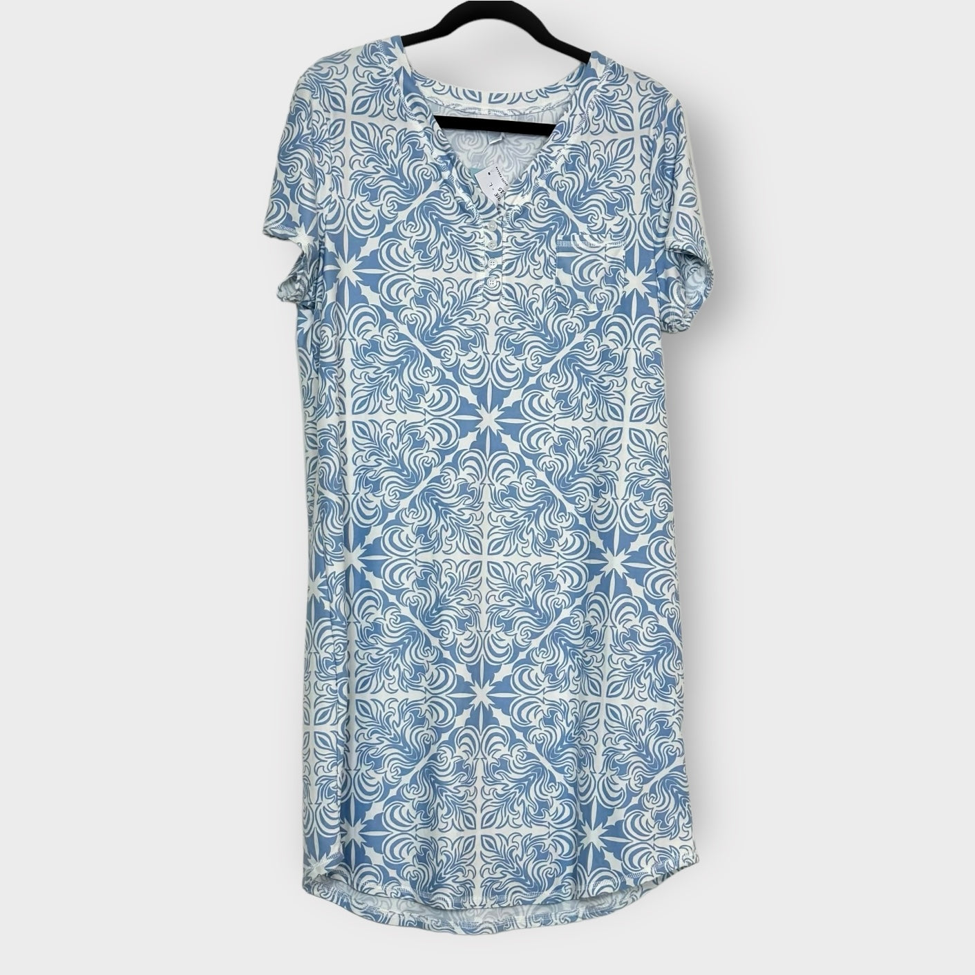 LuLaRoe Dream | Kymbrie Nightshirt Dress | S/s | Size: L (10-12) | Light Blue/white | Anthemion | NWT