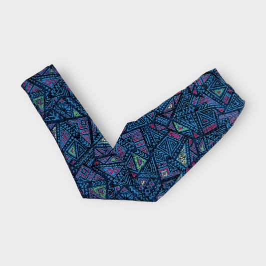 LuLaRoe Womens Leggings | One Size (0-10) | Blue Multicolor Geometric Print | Soft Stretch Knit