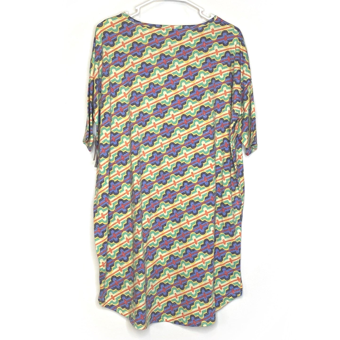 LuLaRoe Vault | Irma High-Low Tunic | Size: S (6-8) | Color: Blue/Yellow/Green | Link Pattern | NWT