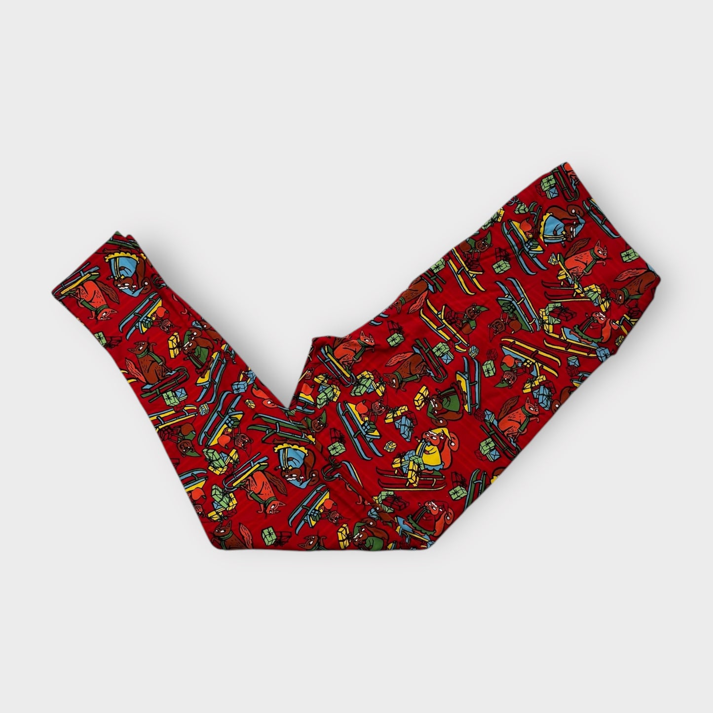 LuLaRoe Leggings TC2 (20-26) - Red Holiday Squirrel & Gift Print - Ultra Soft Stretch Fabric