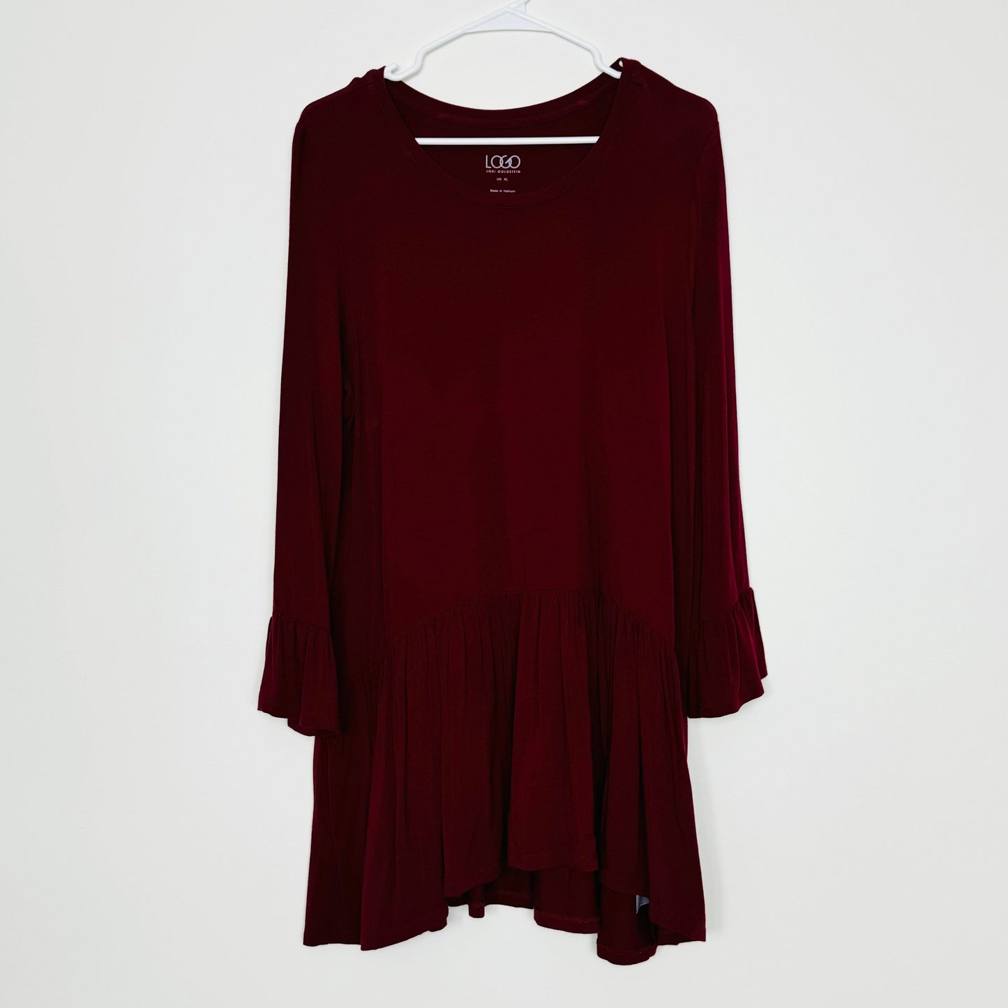 LoGo Lori Goldstein | Womens 3/4 Sleeve Asymmetric Tunic Top | Color: Garnet Red | Size: XL | EUC