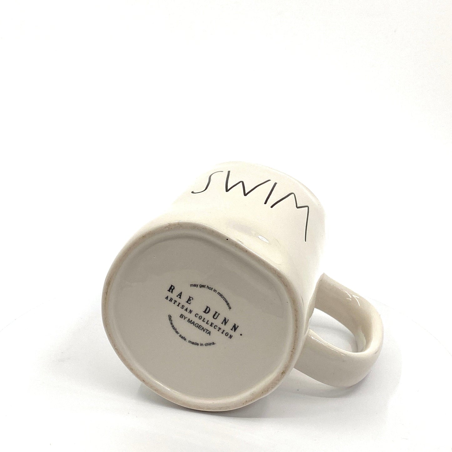 Rae Dunn Artisan Collection ‘SWIM’ Large Letter White/Blue Coffee Cup Mug By Magenta