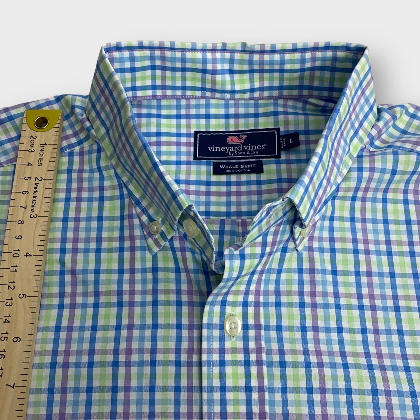 Vineyard Vines Men's Plaid Button-Down Whale Shirt - Size L - Green/Blue/Purple - EUC