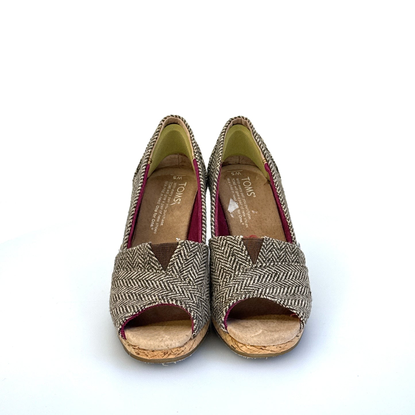 Toms | Womens Herringbone Wedge Cork Heel Shoes | Color: Brown/White | Size: 5 | Pre-Owned