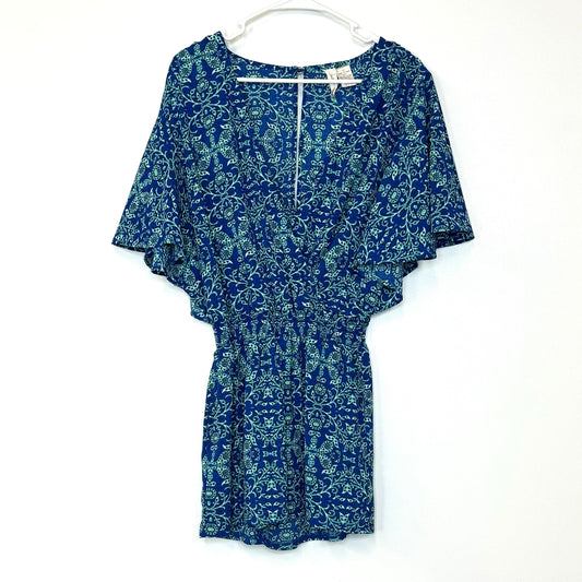 Mimi Chica | Womens Organic Paisley Lightweight Romper | Color: Blue/Green | Size: L