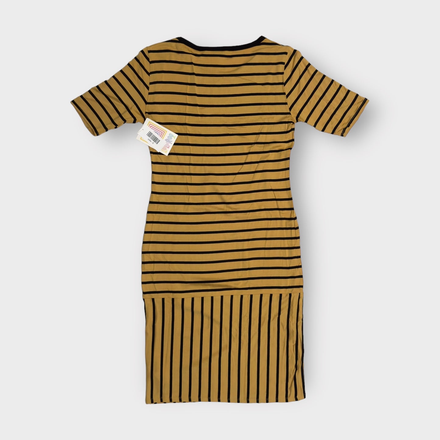 LuLaRoe Julia Bodycon Dress | S (4-6) | Gold/Black Stripes | NWT