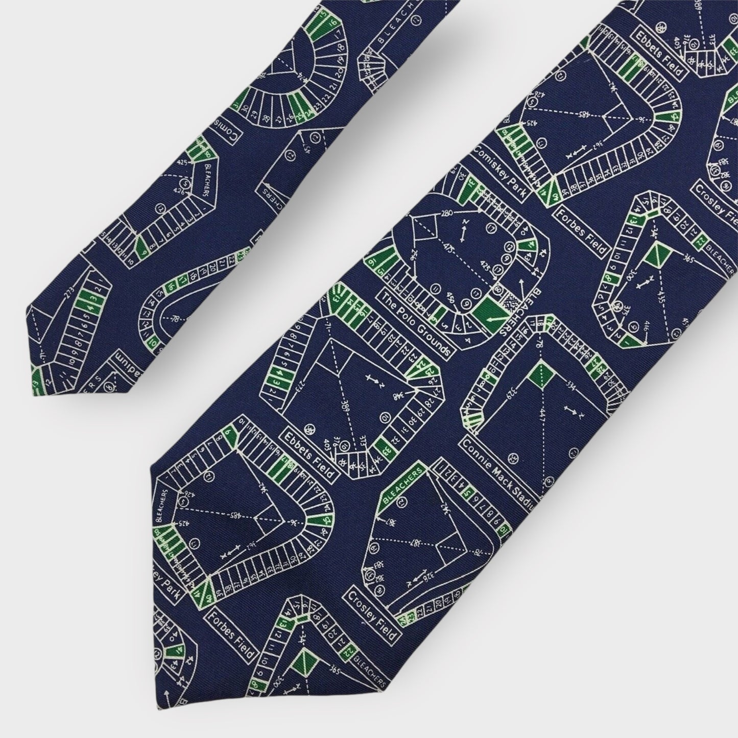 Josh Bach Mens Necktie | Baseball Ballfields | Navy Blue | EUC