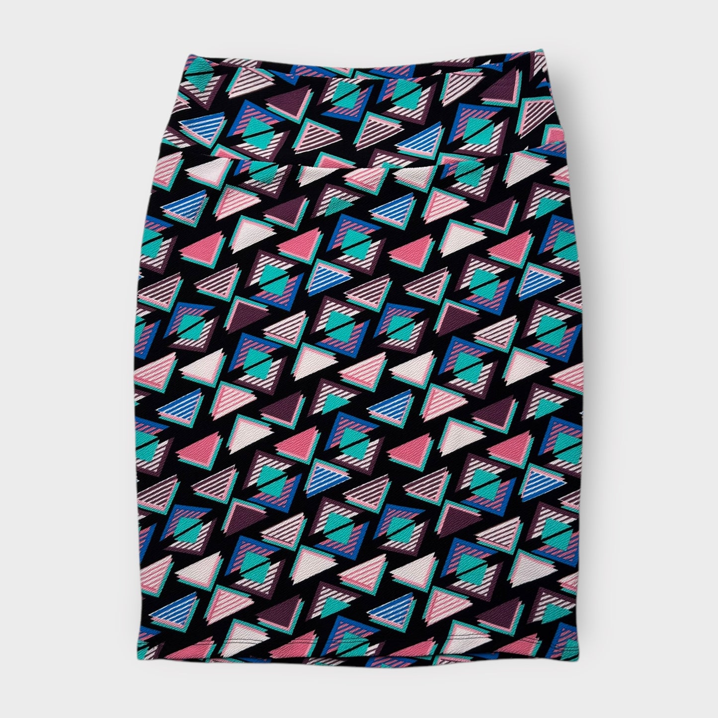 LuLaRoe Cassie Pencil Skirt - Black/Multicolor Triangles - Women's L (12-14) - NWT