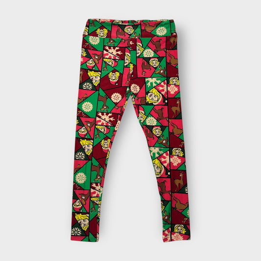 LuLaRoe Leggings TC (12-18) - Red, Green & Beige Santa Reindeer Patchwork Print - Ultra Soft Stretch Fabric