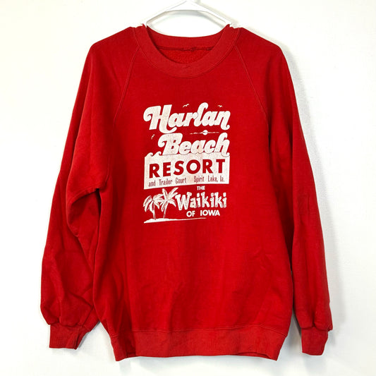 Harlan Beach Resort and Trailer Park | Fleece Crewneck Sweatshirt L/s | Color: Red | Size: M | Unisex
