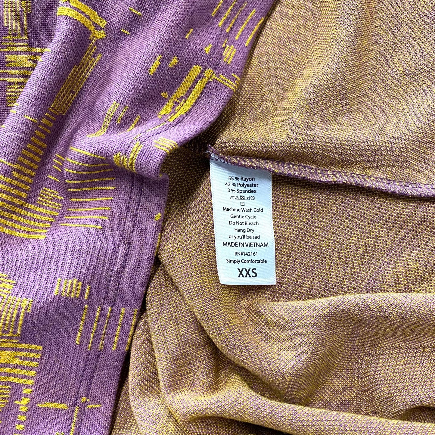 LuLaRoe Womens XXS Purple/Yellow Abstract 'Carly' S/s Swing Dress NWT