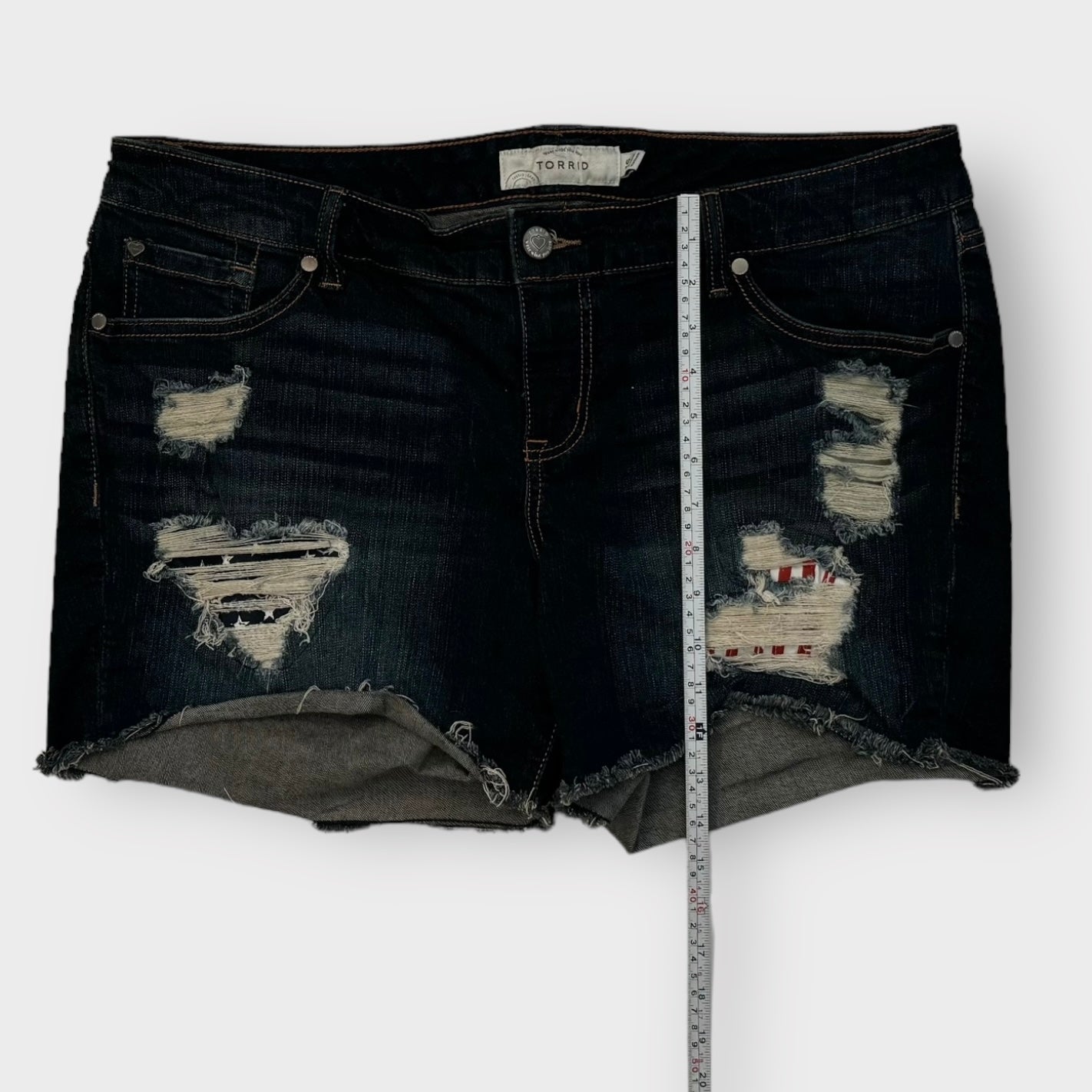 Torrid Cut-Off Denim Jean Shorts | 16 | Blue Distressed | Pre-Owned