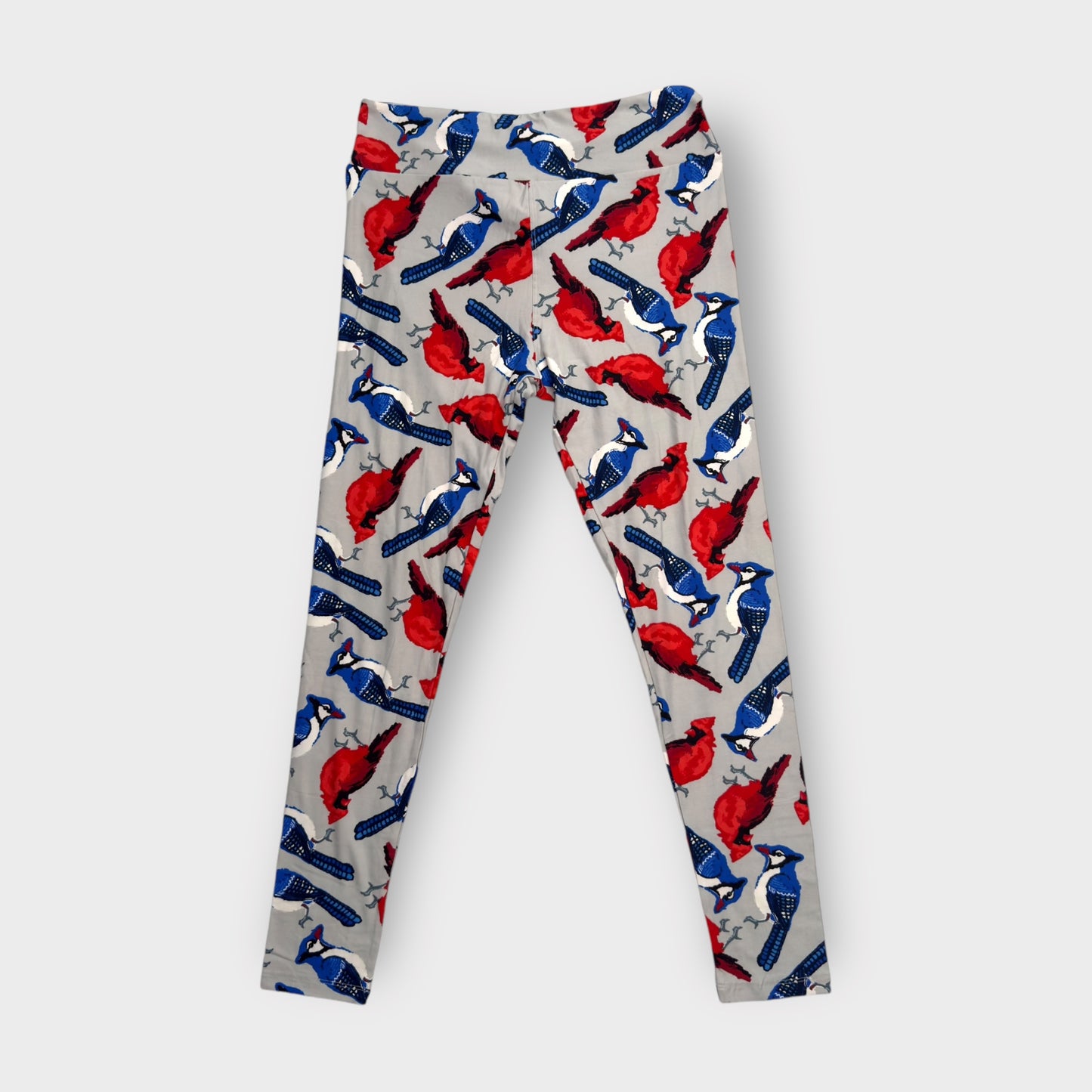 LuLaRoe Womens Tall & Curvy Leggings | TC (12-18) | Bird Print | Red/Blue/Gray | Soft Stretch | New