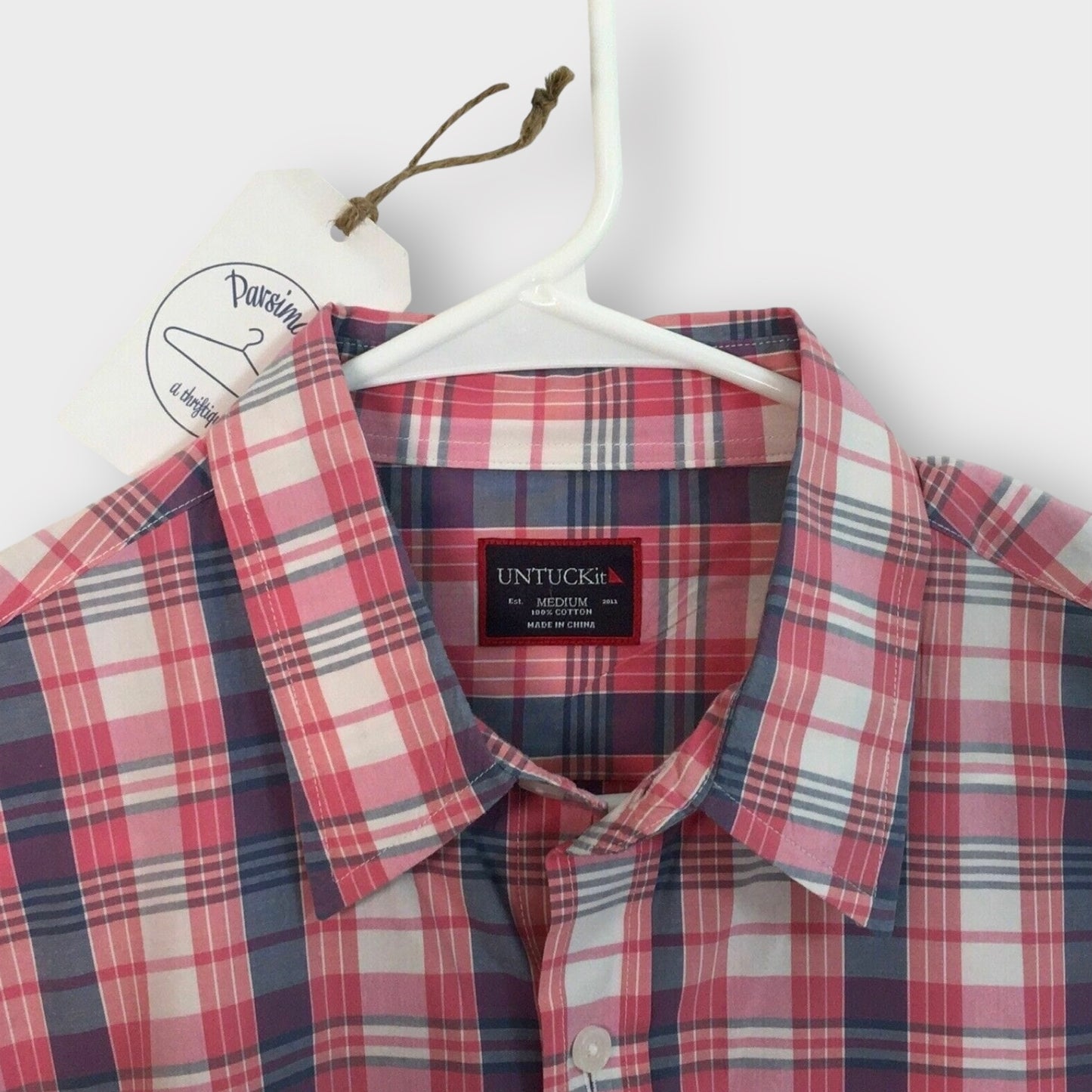 UNTUCKit Men's Wrinkle-Free Pink/White Plaid Button-Up Shirt - Size M