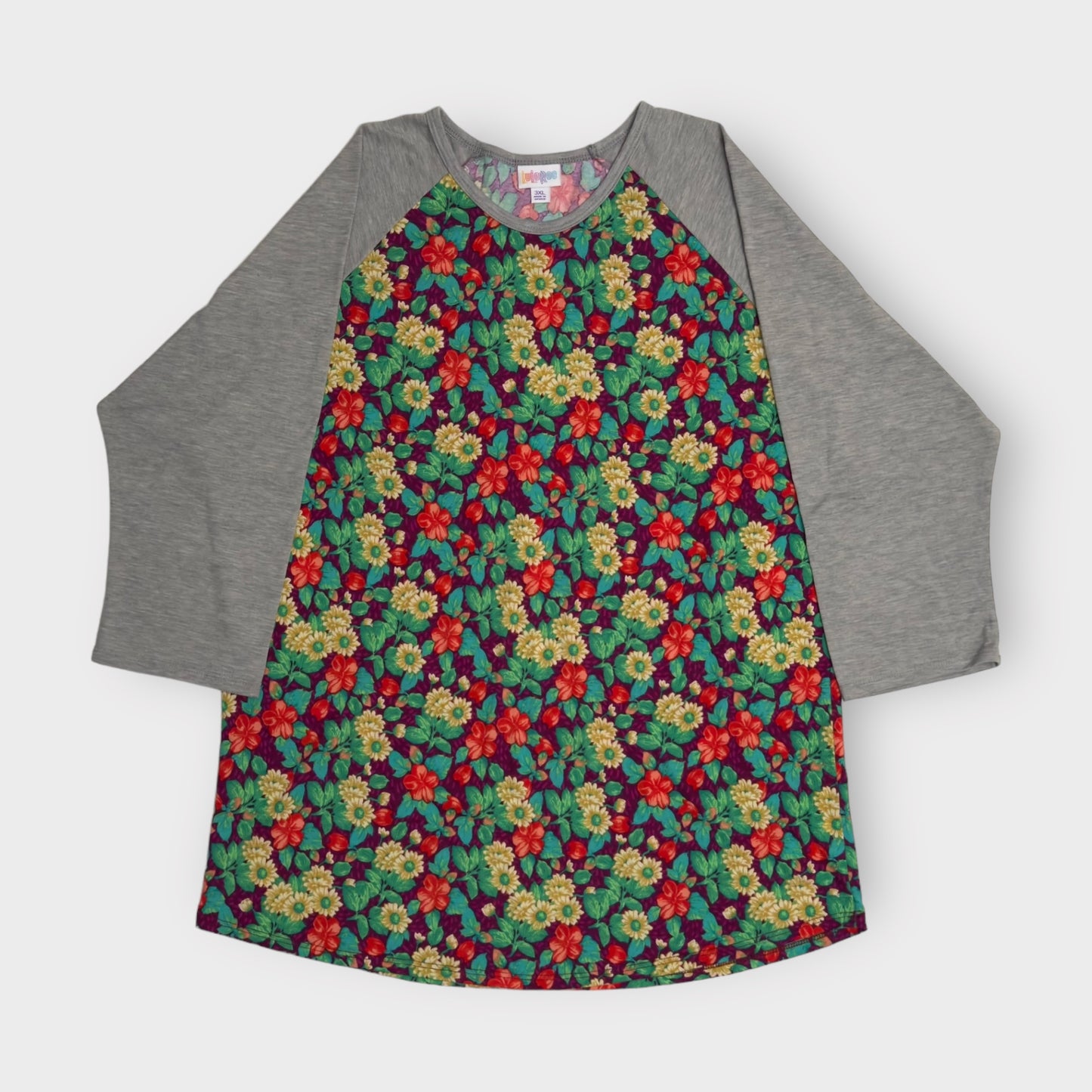 LuLaRoe | Randy Unisex Raglan Tee | 3XL | Green/Red Floral | Colorblock | NWT