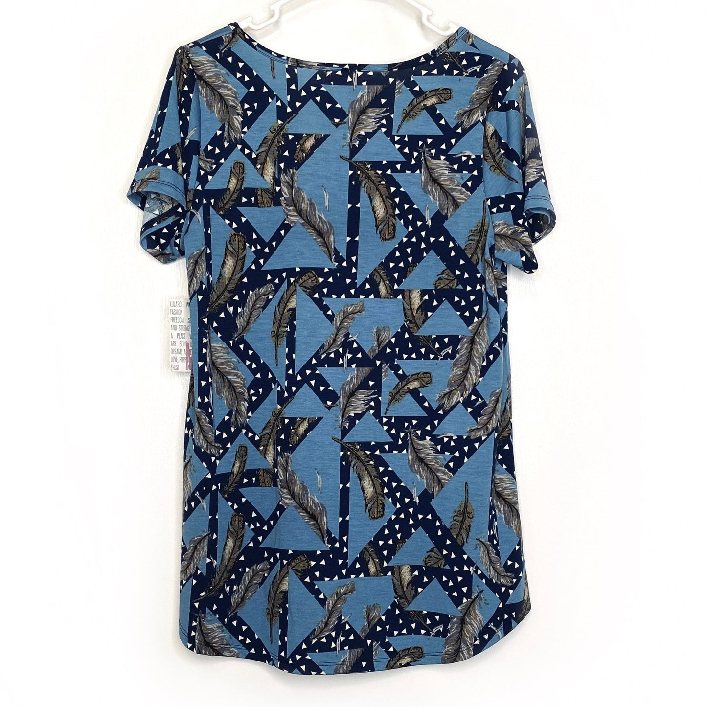 LuLaRoe Womens M Blue/Blue Feathers/Triangles Classic T S/s Top NWT