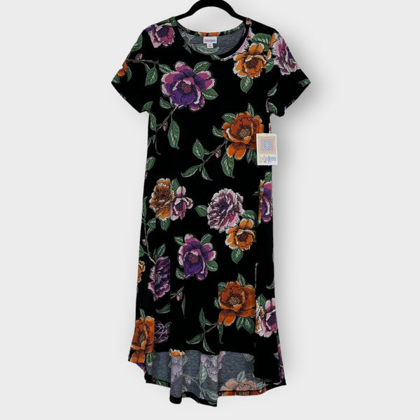 LuLaRoe Carly Swing Dress XS | Black Floral High-Low NWT