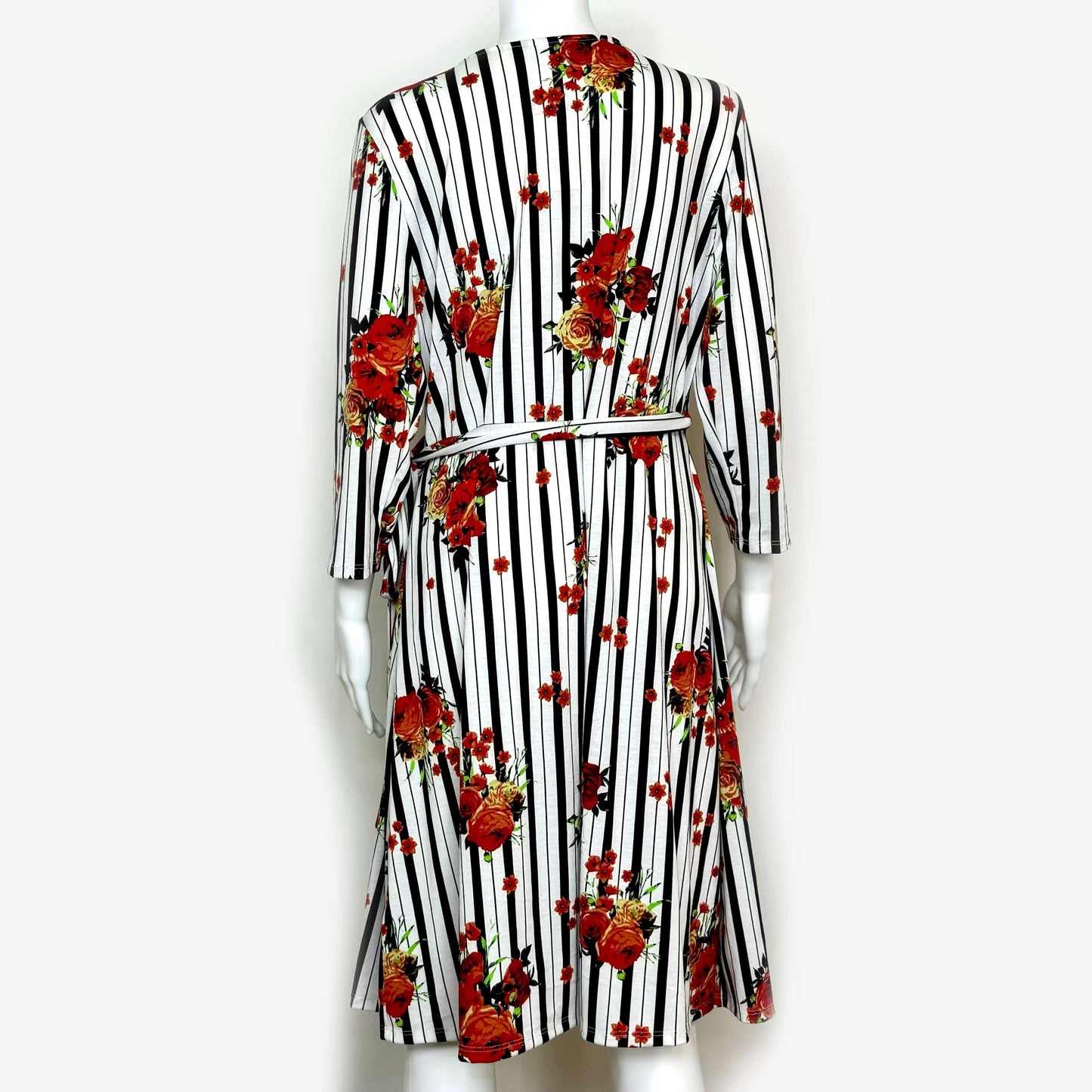 LuLaRoe Vault | Michelle Wrap Dress | Size: L | Color: Black/White/Red | Floral/Striped | NWT