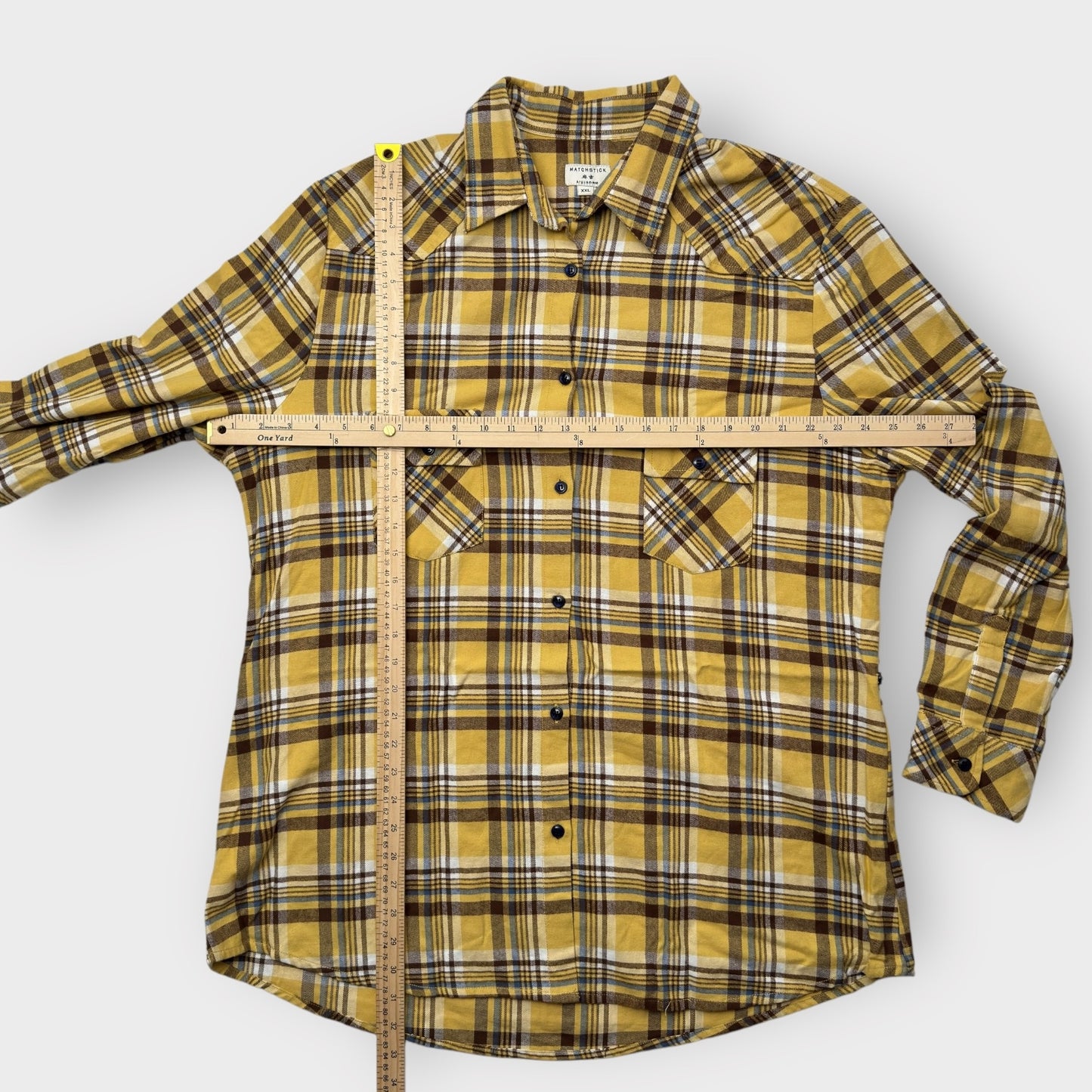 Matchstick Women's Yellow Plaid Flannel Button-Up Shirt - Size XXL - Long Sleeve