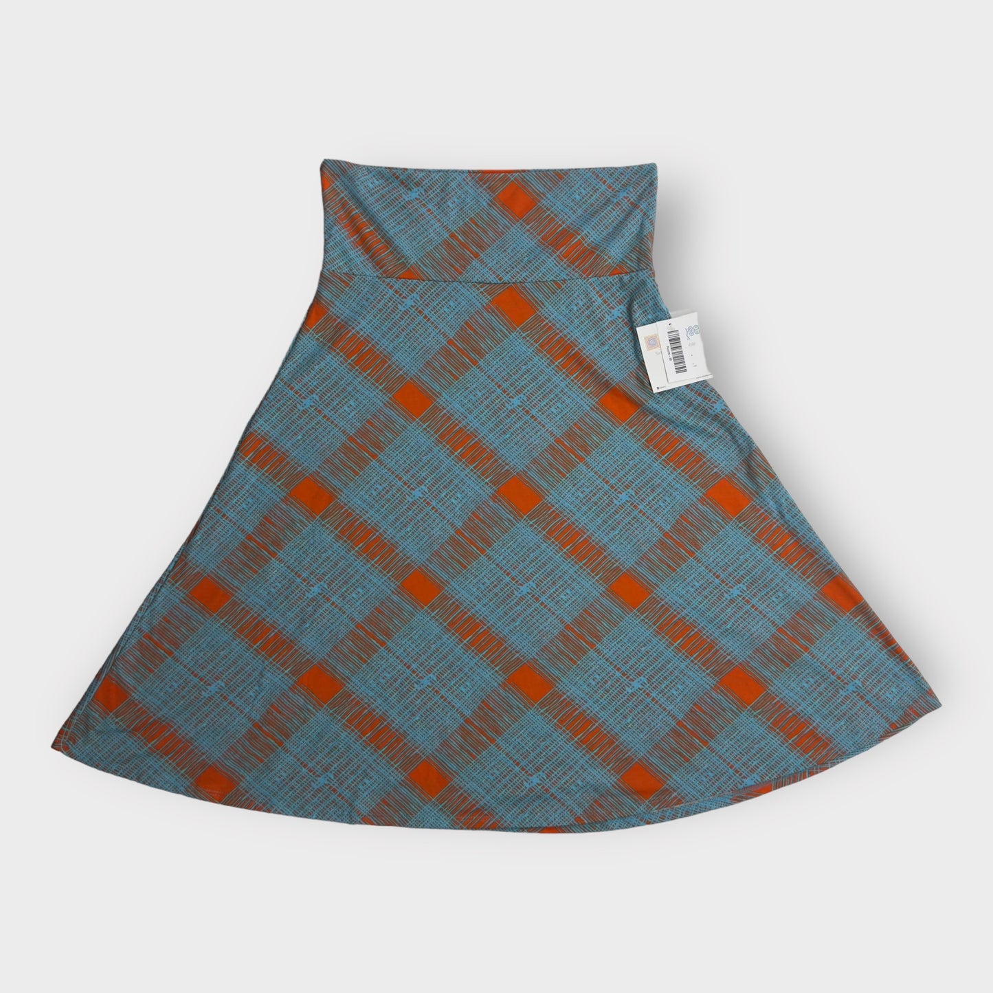 LuLaRoe Azure A-Line Skirt | M (6-8) | Light Blue/Orange Large Plaid | NWT