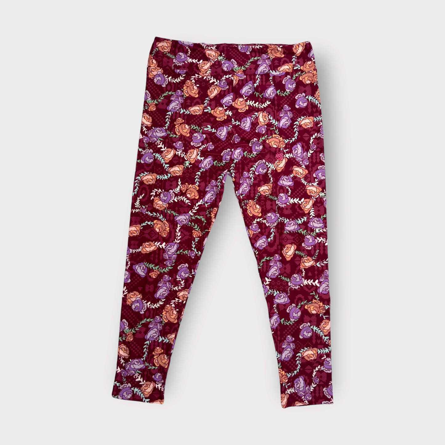 LuLaRoe Print Leggings | TC2 (20-26) | Deep Red/Multicolor Floral | New